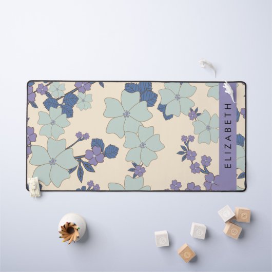 青い花,紫の花,フローラ,あなたの名前 デスクマット (キッズテーブル)