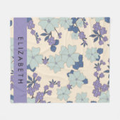 青い花，紫の花，フローラ，あなたの名前 フリースブランケット (正面(横))