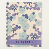 青い花，紫の花，フローラ，あなたの名前 プランナー手帳 (正面)