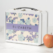 青い花,紫の花,フローラ,あなたの名前 メタルランチボックス (インサイチュ)