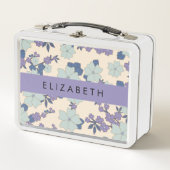 青い花，紫の花，フローラ，あなたの名前 メタルランチボックス (正面)