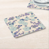 青い花，紫の花，花柄 スクエアペーパーコースター (アングル)
