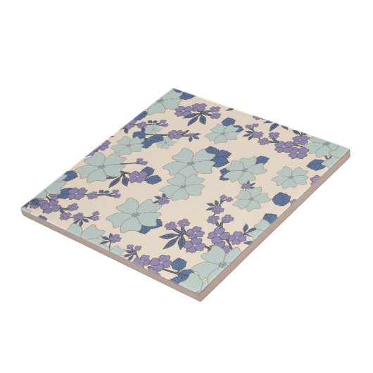 青い花，紫の花，花柄 タイル (側面)