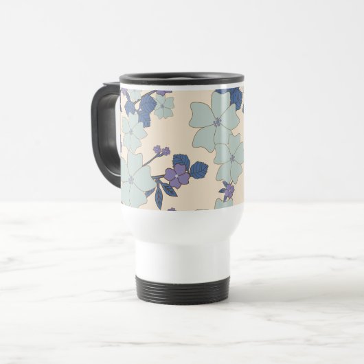 青い花，紫の花，花柄 トラベルマグ (正面左)