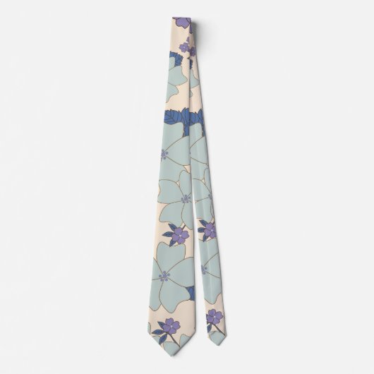 青い花，紫の花，花柄 ネクタイ (正面)