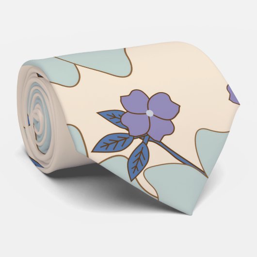青い花，紫の花，花柄 ネクタイ (ロール)
