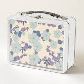 青い花，紫の花，花柄 メタルランチボックス (正面)