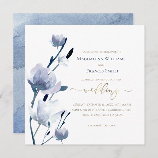 青い花 | 結婚s 招待状 (正面/裏面)