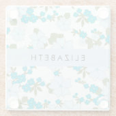 青い花、花のパターン、あなたの名前 ガラスコースター (裏面)