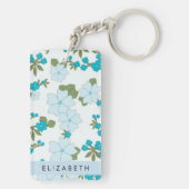 青い花、花のパターン、あなたの名前 キーホルダー (裏面)