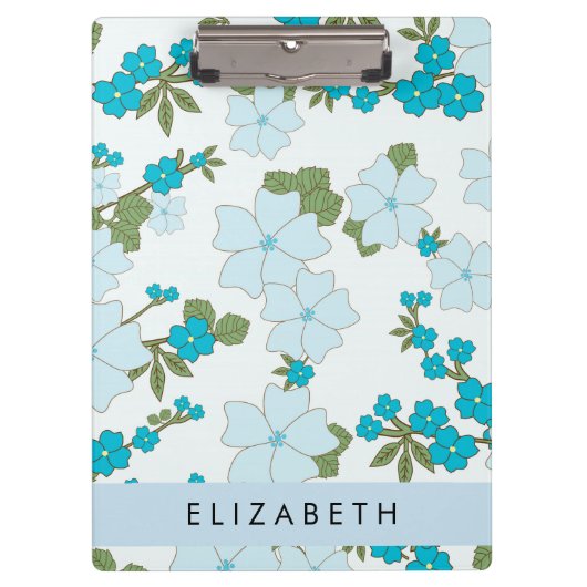 青い花、花のパターン、あなたの名前 クリップボード (正面)