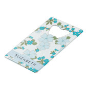 青い花、花のパターン、あなたの名前 クレジットカード栓抜き (正面アングル)