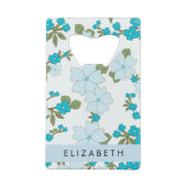 青い花、花のパターン、あなたの名前 クレジットカード栓抜き (裏面)
