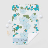 青い花、花のパターン、あなたの名前 ゴルフタオル (インサイチュ)