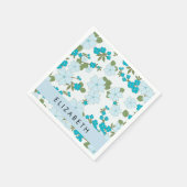 青い花、花のパターン、あなたの名前 スタンダードカクテルナプキン (角)