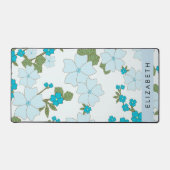 青い花、花のパターン、あなたの名前 デスクマット (正面)