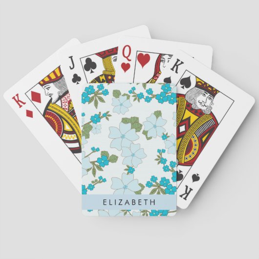 青い花、花のパターン、あなたの名前 トランプ (裏面)