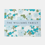 青い花、花のパターン、あなたの名前 ドアマット (正面)