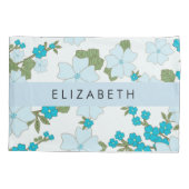 青い花、花のパターン、あなたの名前 枕カバー (裏面)