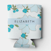 青い花、花のパターン、あなたの名前 缶クーラー (裏面)