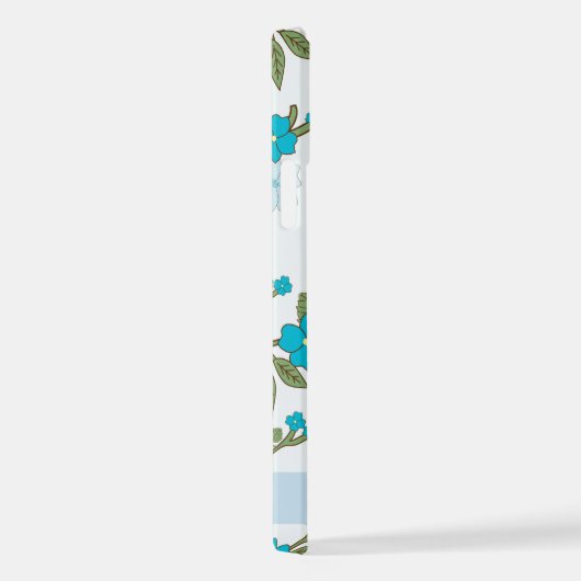 青い花、花のパターン、あなたの名前 iPhoneケース (右側面)