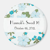 青い花、花のパターン、甘い16 マグネット (正面)