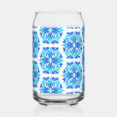 青い花、花の模様、花の模様 ガラス缶 (正面)
