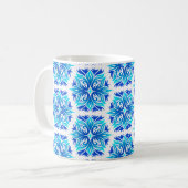 青い花、花の模様、花の模様 コーヒーマグカップ (正面左)