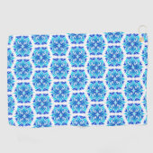 青い花、花の模様、花の模様 ゴルフタオル (横)