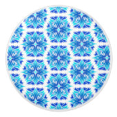 青い花、花の模様、花の模様 セラミックノブ (正面)