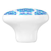 青い花、花の模様、花の模様 セラミックノブ (側面)