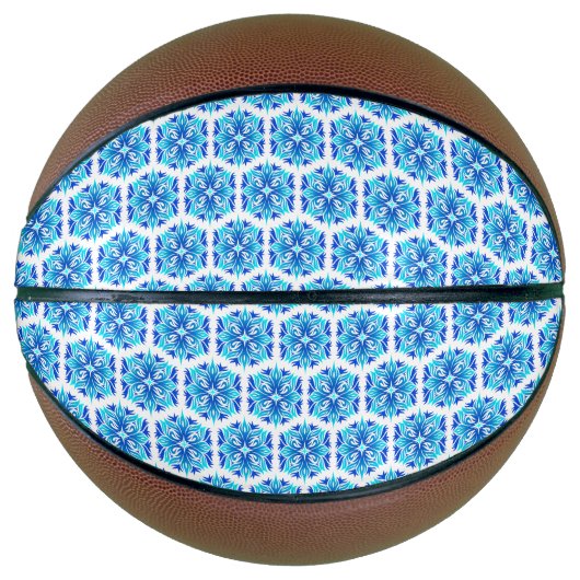 青い花、花の模様、花の模様 バスケットボール (正面)
