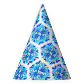 青い花、花の模様、花の模様 パーティーハット (左)