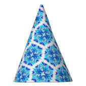青い花、花の模様、花の模様 パーティーハット (右)