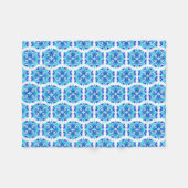 青い花、花の模様、花の模様 フリースブランケット (正面(横))