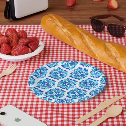 青い花、花の模様、花の模様 ペーパープレート (ピクニック)