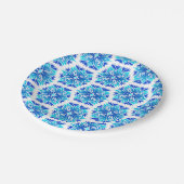 青い花、花の模様、花の模様 ペーパープレート (アングル)
