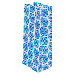 青い花、花の模様、花の模様 ワインギフトバッグ