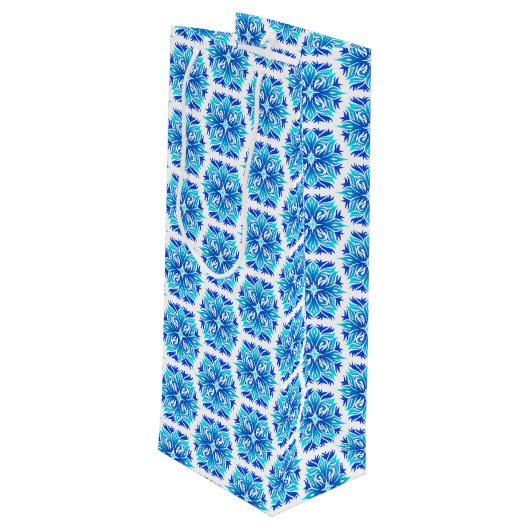 青い花、花の模様、花の模様 ワインギフトバッグ (裏面アングル)