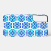 青い花、花の模様、花の模様 SAMSUNG GALAXYケース (裏面横)