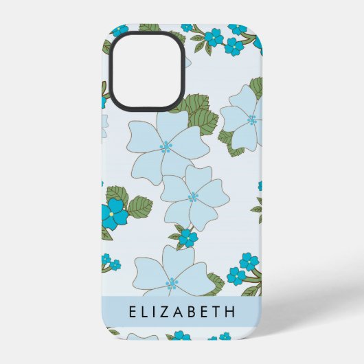青い花、花柄、あなたの名前 iPhoneケース (裏面)