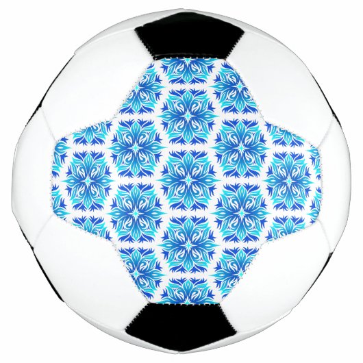 青い花、花柄、フラワーパターン サッカーボール (正面)