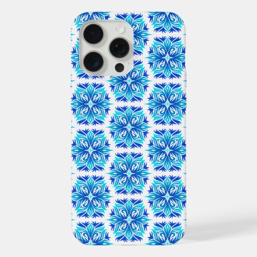 青い花、花柄、フラワーパターン iPhoneケース (裏面)
