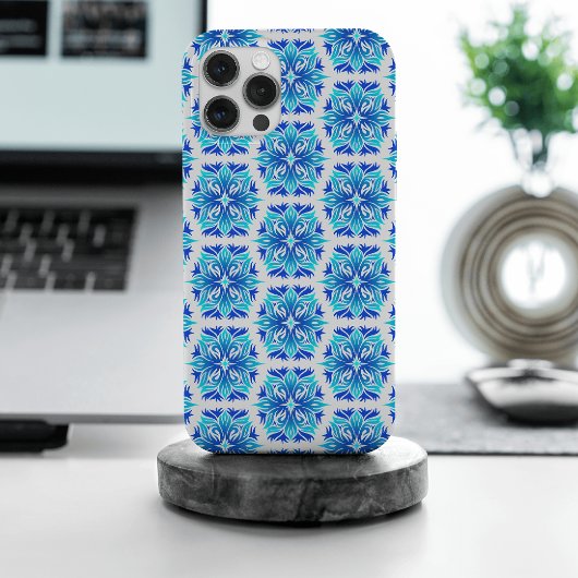 青い花、花柄、フラワーパターン iPhoneケース