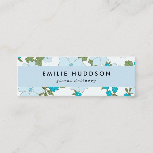 青い花、花柄、花屋、花屋 スキニー名刺 (正面)