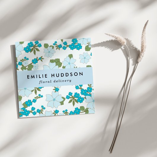 青い花、花柄、花屋、花屋 スクエア名刺