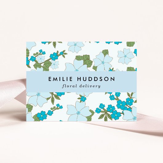 青い花、花柄、花屋、花屋 名刺