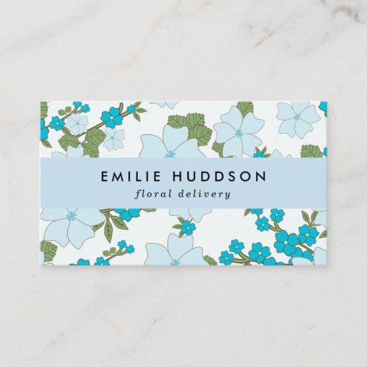 青い花、花柄、花屋、花屋 名刺 (正面)