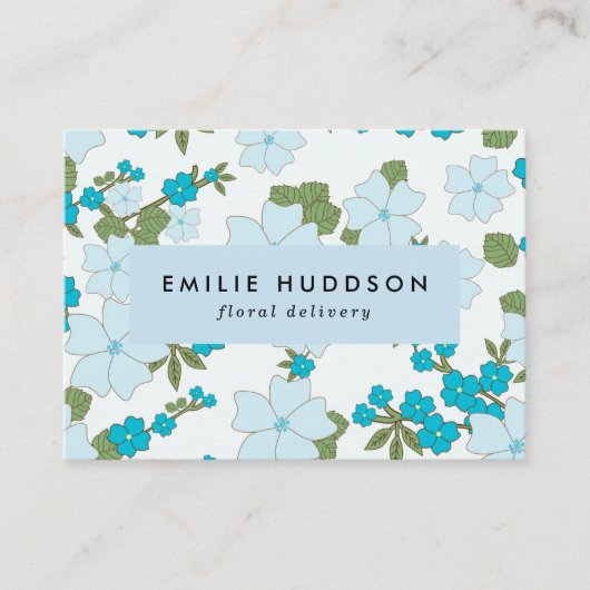 青い花、花柄、花屋、花屋 名刺 (正面)