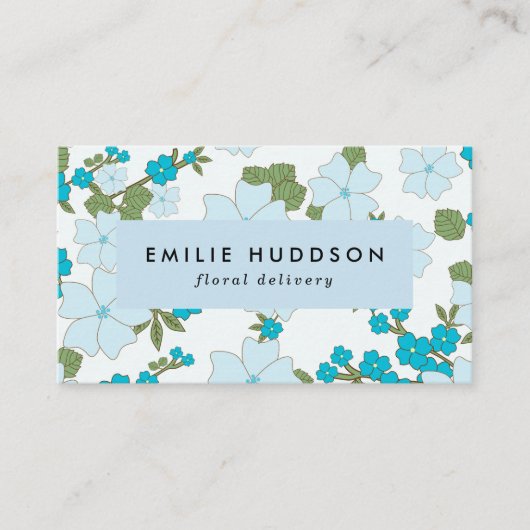 青い花、花柄、花屋、花屋 名刺 (正面)